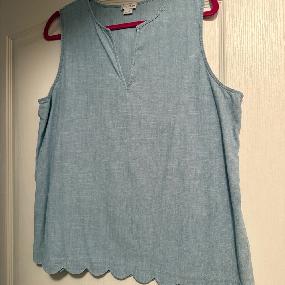 J. Crew Blue Scalloped Tank Top Large